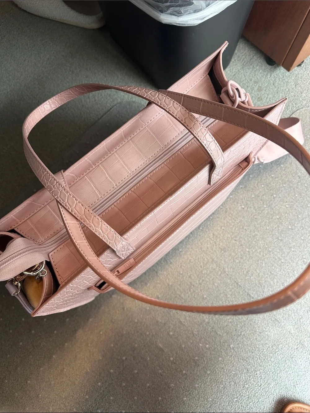 BEIS Blush Croc-Embossed Laptop Tote with Removable Strap